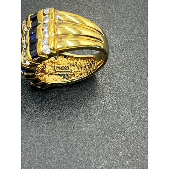 Simulated Sapphire Baguette Cubic Zirconia 14K Gold Plated Channel Ring 925 6.5 - Picture 10 of 10